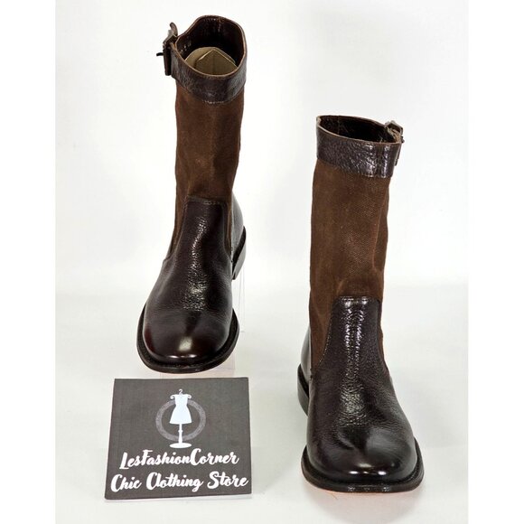 NWOB FRYE Women's Brown Leather/Canvas Shaft Buckle Ankle Boots Size 5.5 1888 - Picture 2 of 14